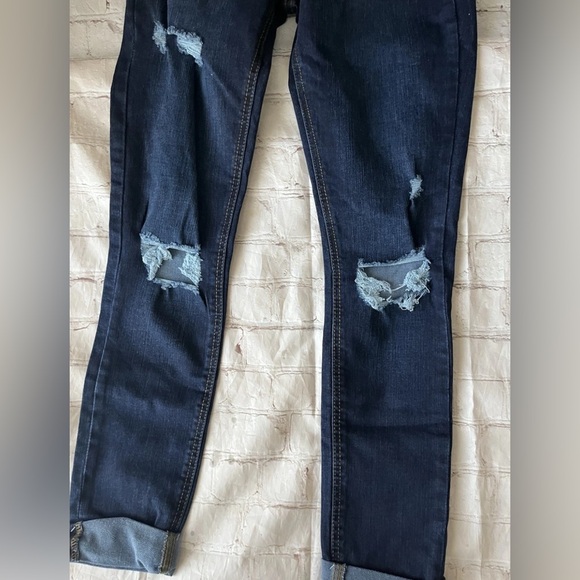 Indigo Rein Dark Blue Distressed Skinny Jeans - Picture 2 of 7
